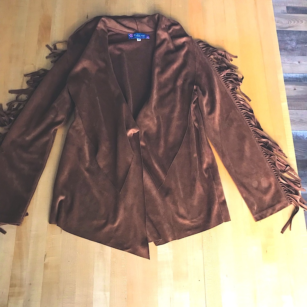 Faux suede fringe jacket cardigan for girls